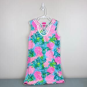 Lilly Pulizter Girls Harper Shift Dress Blue Ibiza Pineapple Shake XL 12-14